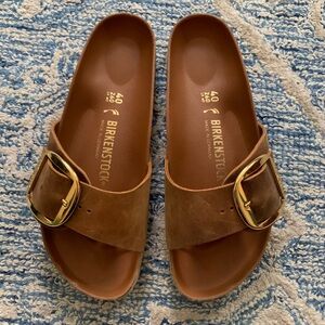 Birkenstock Madrid Big Buckle Slide Sandal Cognac Leather